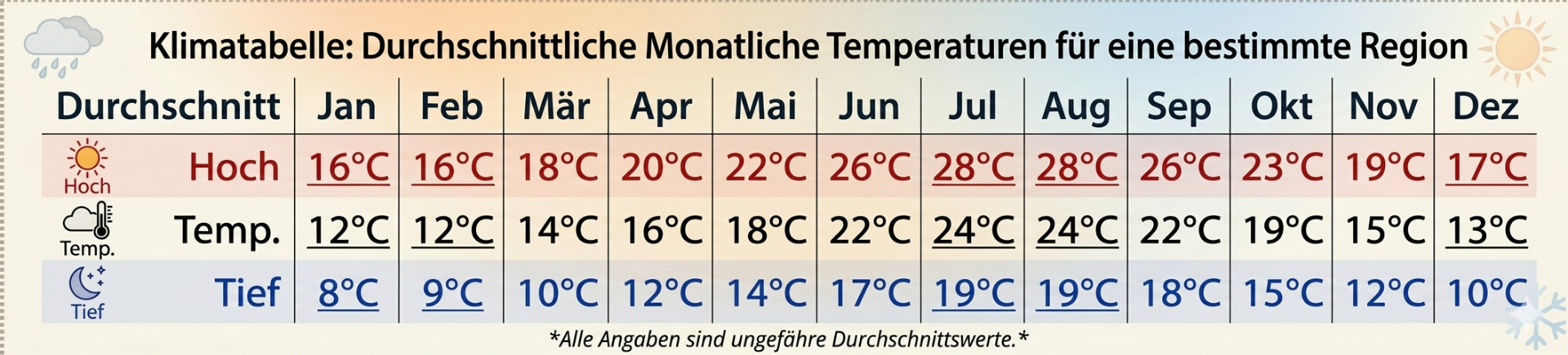 Durchschnittliche Höchst- und Tiefsttemperatur in Albufeira  - ALGARVE