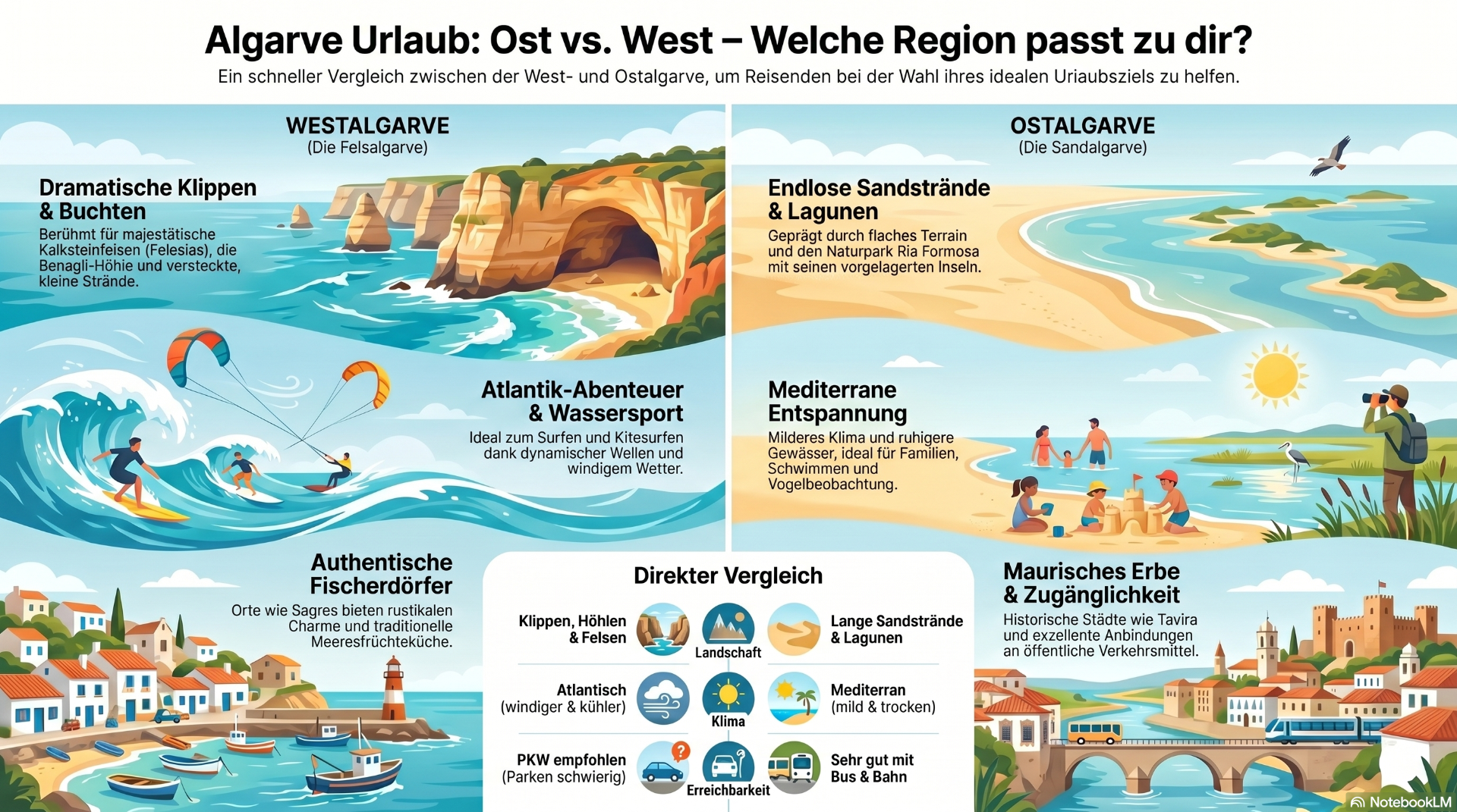Algarve- West- vs. Ost-Vergleich- Infografic von PortugalExpert